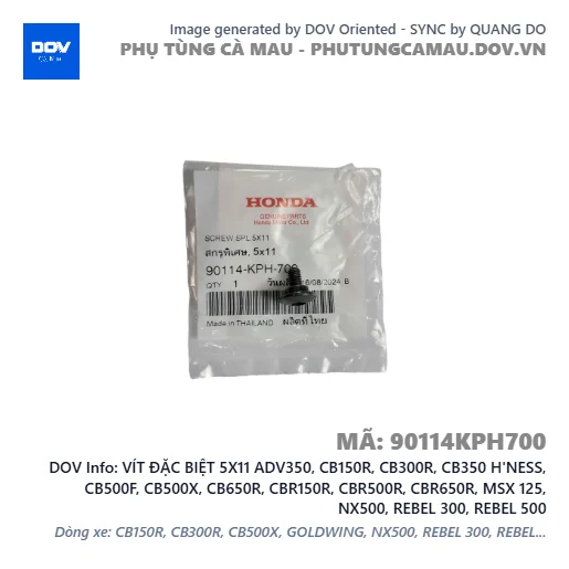 VÍT ĐẶC BIỆT 5X11 ADV350, CB150R, CB300R, CB350 H'NESS, CB500F, CB500X, CB650R, CBR150R, CBR500R, CBR650R, MSX 125, NX500, REBEL 300, REBEL 500 — 90114KPH700