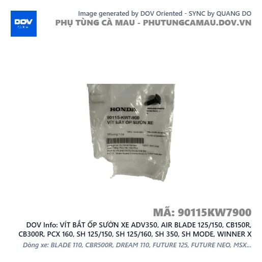 VÍT BẮT ỐP SƯỜN XE ADV350, AIR BLADE 125/150, CB150R, CB300R, PCX 160, SH 125/150, SH 125/160, SH 350, SH MODE, WINNER X — 90115KW7900