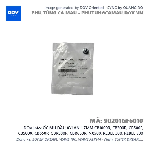 ỐC MŨ ĐẦU XYLANH 7MM CB1000R, CB300R, CB500F, CB500X, CB650R, CBR500R, CBR650R, NX500, REBEL 300, REBEL 500 — 90201GF6010