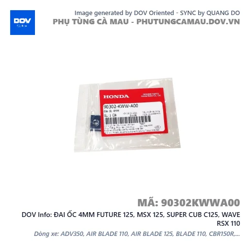 ĐAI ỐC 4MM FUTURE 125, MSX 125, SUPER CUB C125, WAVE RSX 110 — 90302KWWA00