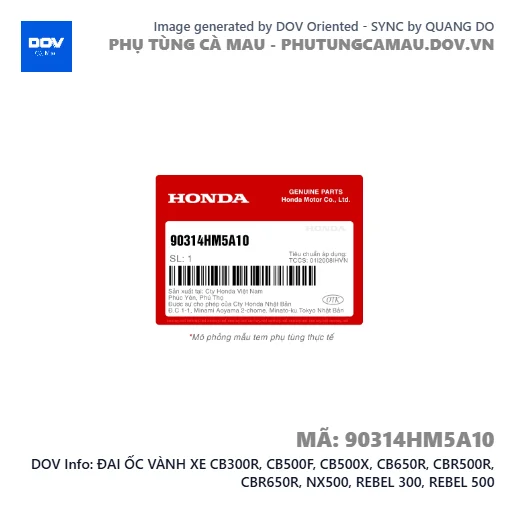 ĐAI ỐC VÀNH XE CB300R, CB500F, CB500X, CB650R, CBR500R, CBR650R, NX500, REBEL 300, REBEL 500 — 90314HM5A10