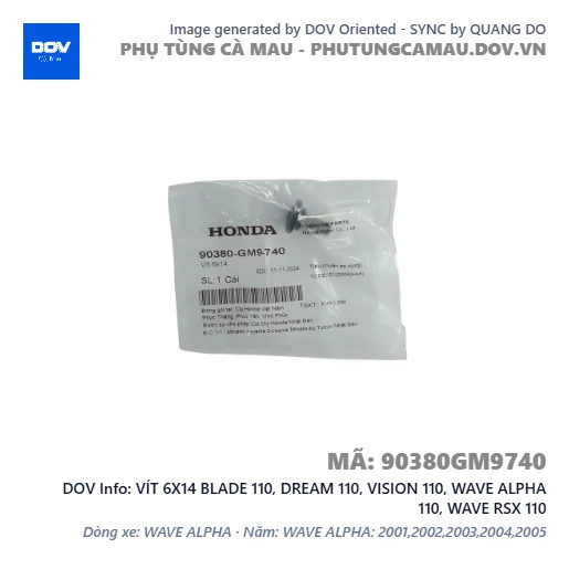 VÍT 6X14 BLADE 110, DREAM 110, VISION 110, WAVE ALPHA 110, WAVE RSX 110 — 90380GM9740
