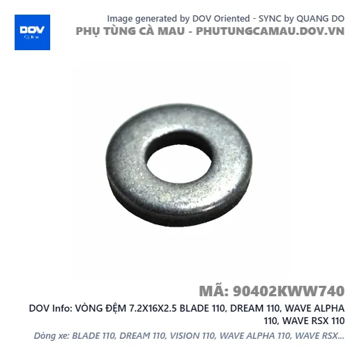 VÒNG ĐỆM 7.2X16X2.5 BLADE 110, DREAM 110, WAVE ALPHA 110, WAVE RSX 110 — 90402KWW740