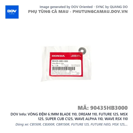 VÒNG ĐỆM 6.1MM BLADE 110, DREAM 110, FUTURE 125, MSX 125, SUPER CUB C125, WAVE ALPHA 110, WAVE RSX 110 — 90435HB3000