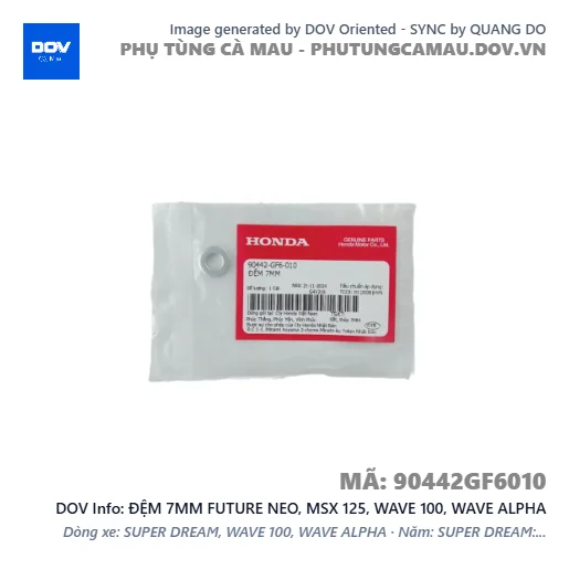 ÐỆM 7MM FUTURE NEO, MSX 125, WAVE 100, WAVE ALPHA — 90442GF6010