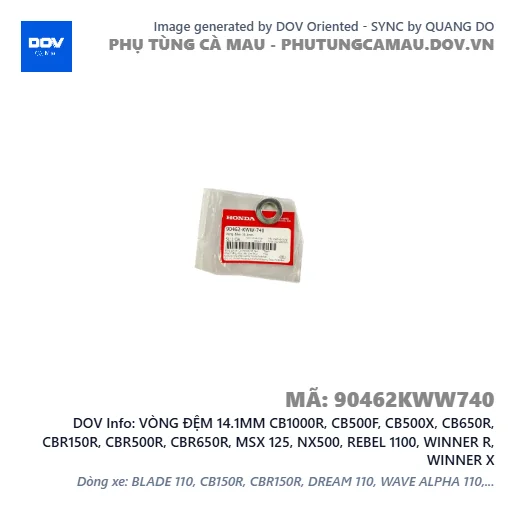VÒNG ĐỆM 14.1MM CB1000R, CB500F, CB500X, CB650R, CBR150R, CBR500R, CBR650R, MSX 125, NX500, REBEL 1100, WINNER R, WINNER X — 90462KWW740