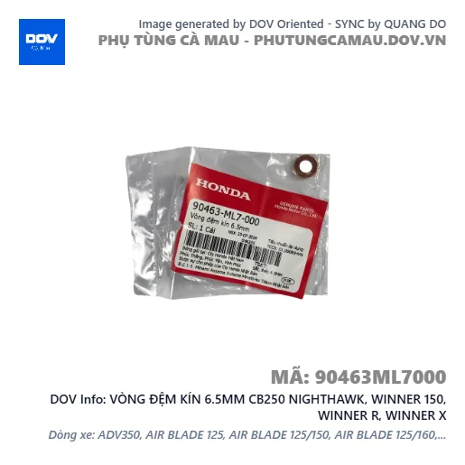 VÒNG ĐỆM KÍN 6.5MM CB250 NIGHTHAWK, WINNER 150, WINNER R, WINNER X — 90463ML7000