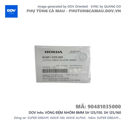 VÒNG ĐỆM NHÔM 8MM SH 125/150, SH 125/160 — 90481035000