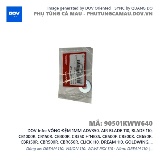 VÒNG ĐỆM 1MM ADV350, AIR BLADE 110, BLADE 110, CB1000R, CB150R, CB300R, CB350 H'NESS, CB500F, CB500X, CB650R, CBR150R, CBR500R, CBR650R, CLICK 110, DREAM 110, GOLDWING, LEAD 110, NX500, REBEL 1100, REBEL 300, REBEL 500, SH 125/150, SH 350, VISION 110, WAVE ALPHA 110, WAVE RSX 110, WINNER 150, WINNER R, WINNER X — 90501KWW640