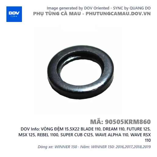 VÒNG ĐỆM 15.5X22 BLADE 110, DREAM 110, FUTURE 125, MSX 125, REBEL 1100, SUPER CUB C125, WAVE ALPHA 110, WAVE RSX 110 — 90505KRM860
