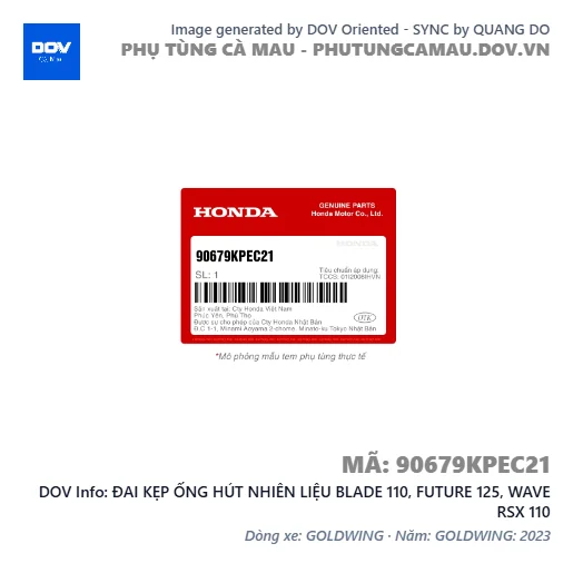 ĐAI KẸP ỐNG HÚT NHIÊN LIỆU BLADE 110, FUTURE 125, WAVE RSX 110 — 90679KPEC21