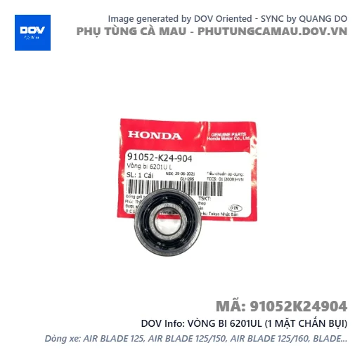 VÒNG BI 6201UL (1 MẶT CHẮN BỤI) — 91052K24904