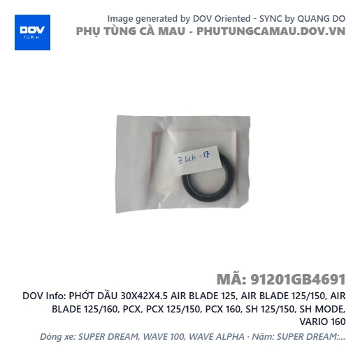 PHỚT DẦU 30X42X4.5 AIR BLADE 125, AIR BLADE 125/150, AIR BLADE 125/160, PCX, PCX 125/150, PCX 160, SH 125/150, SH MODE, VARIO 160 — 91201GB4691