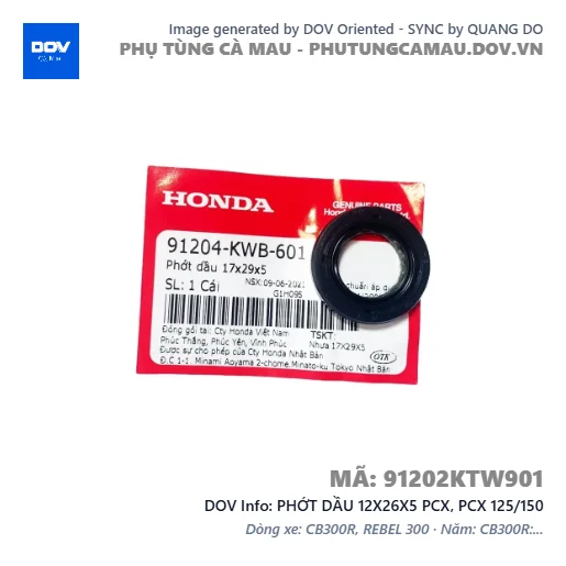 PHỚT DẦU 12X26X5 PCX, PCX 125/150 — 91202KTW901