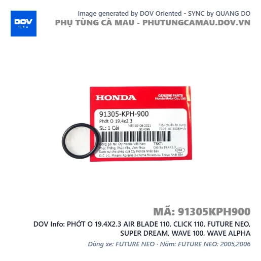 PHỚT O 19.4X2.3 AIR BLADE 110, CLICK 110, FUTURE NEO, SUPER DREAM, WAVE 100, WAVE ALPHA — 91305KPH900