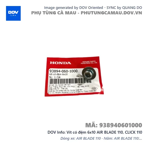 Vít có đệm 6x10 AIR BLADE 110, CLICK 110 — 938940601000
