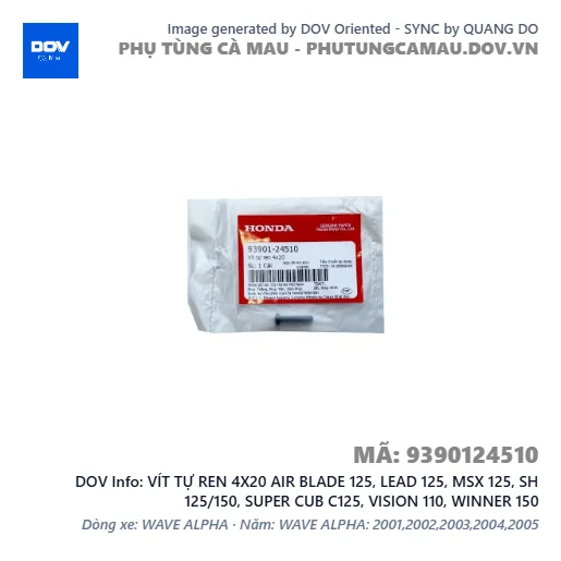 VÍT TỰ REN 4X20 AIR BLADE 125, LEAD 125, MSX 125, SH 125/150, SUPER CUB C125, VISION 110, WINNER 150 — 9390124510