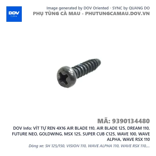 VÍT TỰ REN 4X16 AIR BLADE 110, AIR BLADE 125, DREAM 110, FUTURE NEO, GOLDWING, MSX 125, SUPER CUB C125, WAVE 100, WAVE ALPHA, WAVE RSX 110 — 9390134480