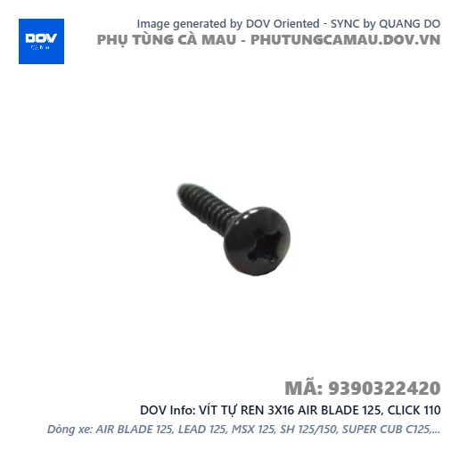 VÍT TỰ REN 3X16 AIR BLADE 125, CLICK 110 — 9390322420