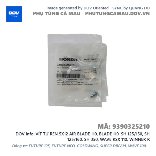 VÍT TỰ REN 5X12 AIR BLADE 110, BLADE 110, SH 125/150, SH 125/160, SH 350, WAVE RSX 110, WINNER R — 9390325210