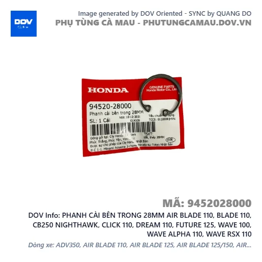 PHANH CÀI BÊN TRONG 28MM AIR BLADE 110, BLADE 110, CB250 NIGHTHAWK, CLICK 110, DREAM 110, FUTURE 125, WAVE 100, WAVE ALPHA 110, WAVE RSX 110 — 9452028000