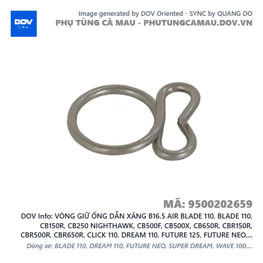 VÒNG GIỮ ỐNG DẪN XĂNG B16.5 AIR BLADE 110, BLADE 110, CB150R, CB250 NIGHTHAWK, CB500F, CB500X, CB650R, CBR150R, CBR500R, CBR650R, CLICK 110, DREAM 110, FUTURE 125, FUTURE NEO, LEAD 125, MSX 125, NX500, PCX, PCX 125/150, REBEL 1100, REBEL 500, SH 125/150, SH 125/160, SUPER CUB C125, WAVE 100, WAVE ALPHA, WAVE ALPHA 110, WAVE RSX 110, WINNER 150, WINNER R, WINNER X — 9500202659