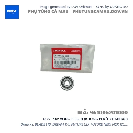 VÒNG BI 6201 (KHÔNG PHỚT CHẮN BỤI) — 961006201000