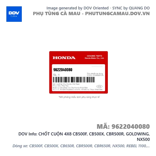 CHỐT CUỘN 4X8 CB500F, CB500X, CBR500R, GOLDWING, NX500 — 9622040080