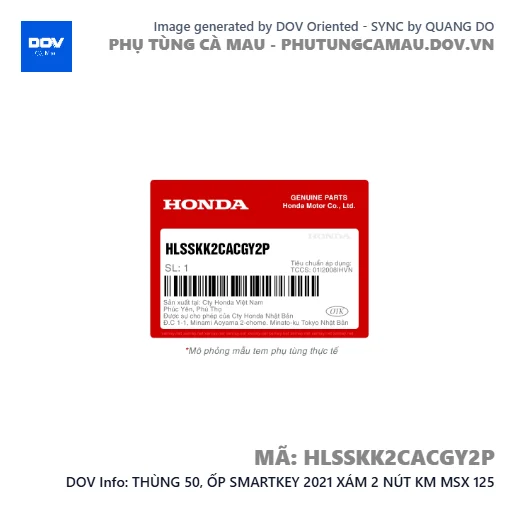 THÙNG 50, ỐP SMARTKEY 2021 XÁM 2 NÚT KM MSX 125 — HLSSKK2CACGY2P