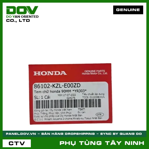 TEM CHỮ HONDA 90MM *YR303* — 86102KZLE00ZD