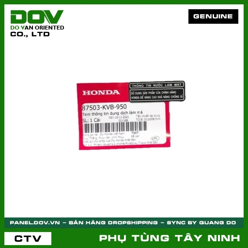 TEM THÔNG TIN DUNG DỊCH LÀM MÁ — 87503KVB950