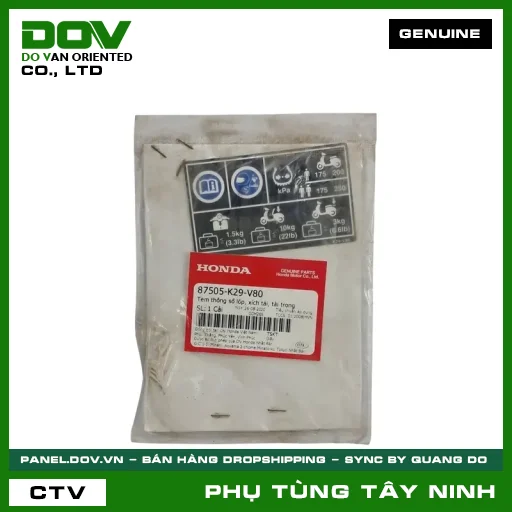TEM THÔNG SỐ LỐP, SÊN TẢI, TẢI TRỌNG — 87505K29V80