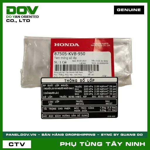 TEM THÔNG SỐ LỐP — 87505KVB950