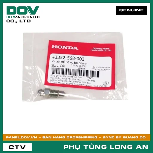 VÍT XẢ KHÍ BỘ NGÀM PHANH HONDA ADV350, AIR BLADE 110, AIR BLADE 125, AIR BLADE 125/150, AIR BLADE 125/160, BLADE 110, CB1000R, CB150R, CB250 NIGHTHAWK, CB300R, CB350 H'NESS, CB500F, CB500X, CB650R, CBR500R, CBR650R, CLICK 110, FUTURE 125, FUTURE NEO, GOLDWING, ICON E, LEAD 110, LEAD 125, MSX 125, NX500, PCX, PCX 125, PCX 125/150, PCX 160, REBEL 1100, REBEL 300, REBEL 500, SH 125/150, SH 125/160, SH 350, SH MODE, SUPER CUB C125, VARIO 160, VISION 110, WAVE RSX 110, WINNER 150, WINNER R, WINNER X — 43352568003