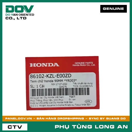 TEM CHỮ HONDA 90MM *YR303* HONDA VISION 110 — 86102KZLE00ZD