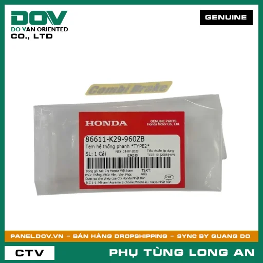 TEM HỆ THỐNG PHANH *TYPE2* HONDA LEAD 125, SH MODE — 86611K29960ZB