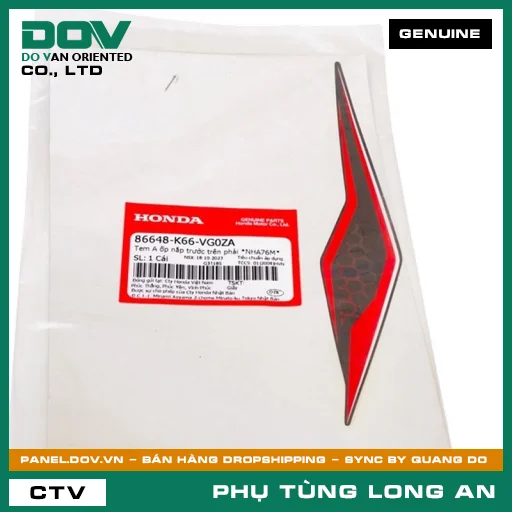 TEM A ỐP NẮP TRƯỚC TRÊN PHẢI *NHA76M* HONDA — 86648K66VG0ZA
