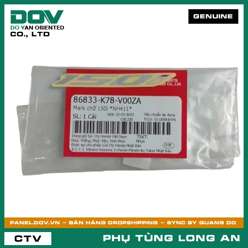 MARK CHỮ 150L *NH411* HONDA SH 125/150 — 86833K78V00ZA