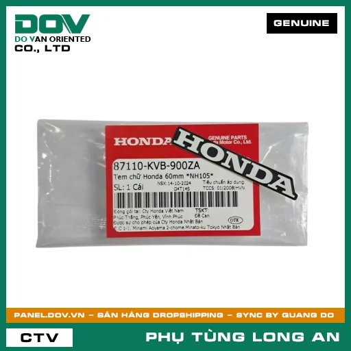 TEM CHỮ HONDA 60MM *NH105* HONDA AIR BLADE 110, AIR BLADE 125, AIR BLADE 125/150, AIR BLADE 125/160, CLICK 110 — 87110KVB900ZA