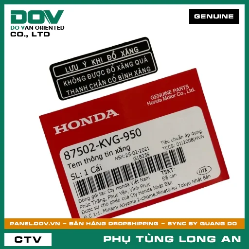TEM THÔNG TIN XĂNG HONDA AIR BLADE 110, AIR BLADE 125 — 87502KVG950