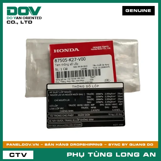 TEM THÔNG SỐ LỐP HONDA AIR BLADE 125 — 87505K27V00