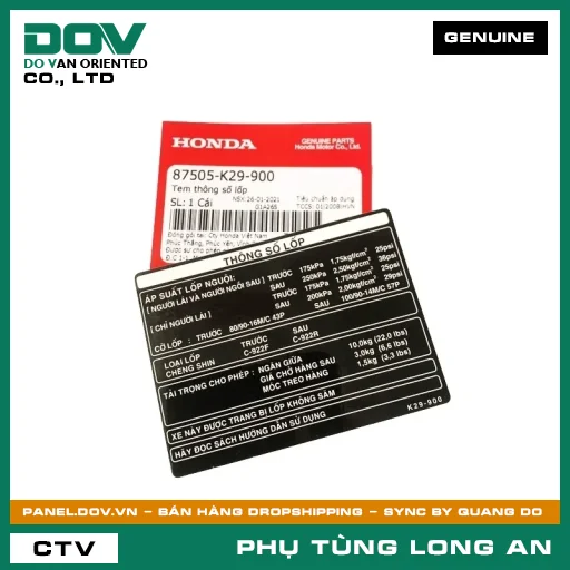 TEM THÔNG SỐ LỐP HONDA SH MODE — 87505K29900