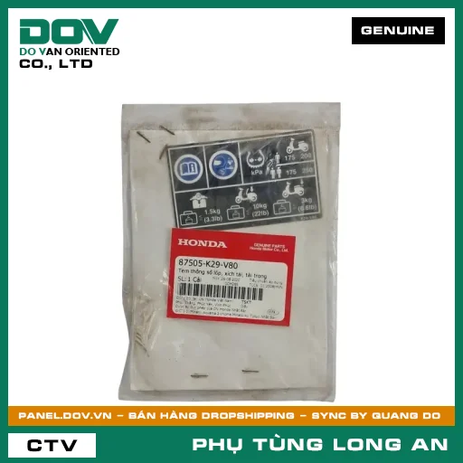TEM THÔNG SỐ LỐP, XÍCH TẢI, TẢI TRỌNG HONDA  — 87505K29V80