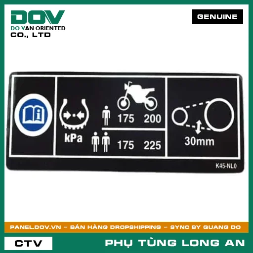 TEM THÔNG SỐ LỐP VÀ XÍCH TẢI HONDA CBR150R — 87505K45NL0