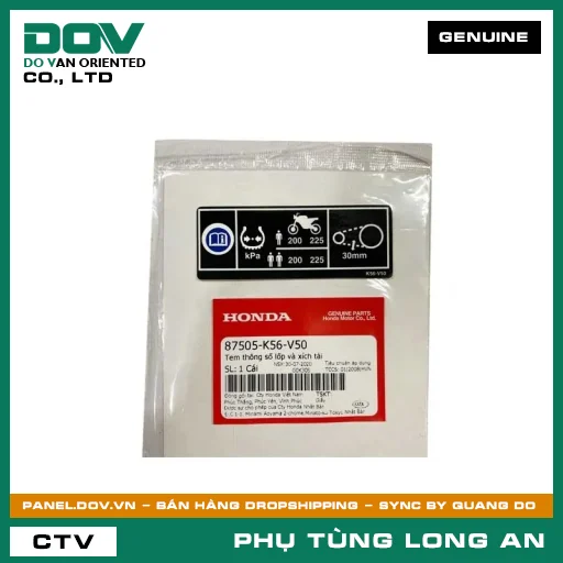 TEM THÔNG SỐ LỐP VÀ XÍCH TẢI HONDA WINNER R, WINNER X — 87505K56V50