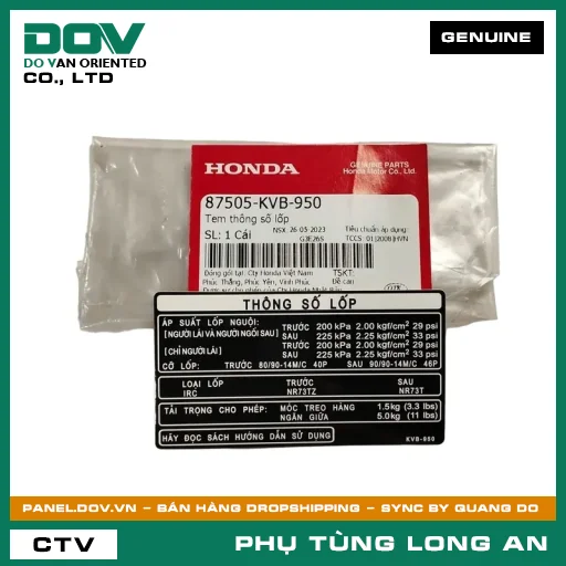 TEM THÔNG SỐ LỐP HONDA CLICK 110 — 87505KVB950