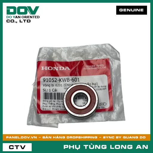 VÒNG BI 6201 (1 MẶT CHẮN BỤI) HONDA AIR BLADE 110, AIR BLADE 125, DREAM 110, LEAD 125, WAVE 100, WAVE ALPHA, WAVE RSX 110 — 91052KWB601