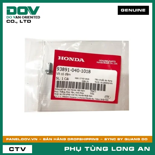 VÍT CÓ ĐỆM HONDA AIR BLADE 125/160, CB150R, CB300R, CB350 H'NESS, LEAD 125, PCX, PCX 125, PCX 125/150, PCX 160, SH 125/150, SH 125/160, SH MODE, SUPER CUB C125, VARIO 160, VISION 110, WINNER 150, WINNER R, WINNER X — 938910401018