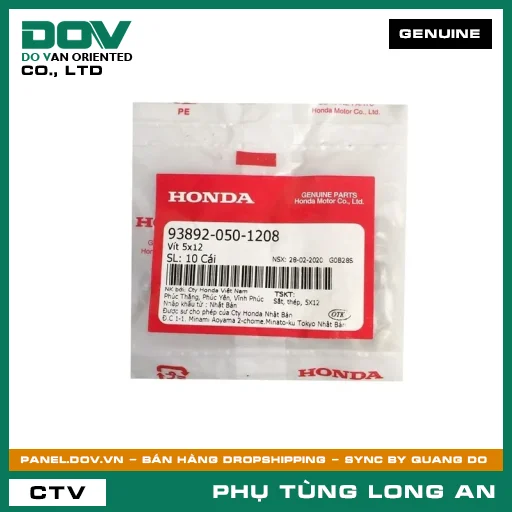VÍT CÓ VÒNG ĐỆM 5X12 HONDA ADV350, CB1000R, CB300R, CB500F, CB500X, CB650R, CBR500R, CBR650R, GOLDWING, NX500, REBEL 1100, REBEL 300, REBEL 500, SH 350 — 938920501208