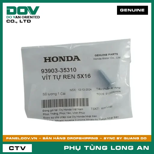 VÍT TỰ REN 5X16 HONDA AIR BLADE 110, AIR BLADE 125, BLADE 110, SH 125/150, SH 125/160, SH 350, SH MODE, SUPER CUB C125, VARIO 160, VISION 110, WAVE ALPHA 110, WAVE RSX 110, WINNER 150, WINNER R, WINNER X — 9390335310